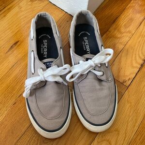 Sperry Topsider Memory Foam Gray White Boat Shoes sneakers laces size 7 canvas